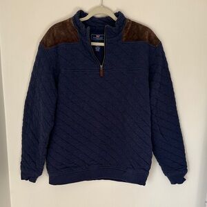 Vineyard Vines by Shep & Ian Quilted Zip Pullover with Leather Trim Sz Large